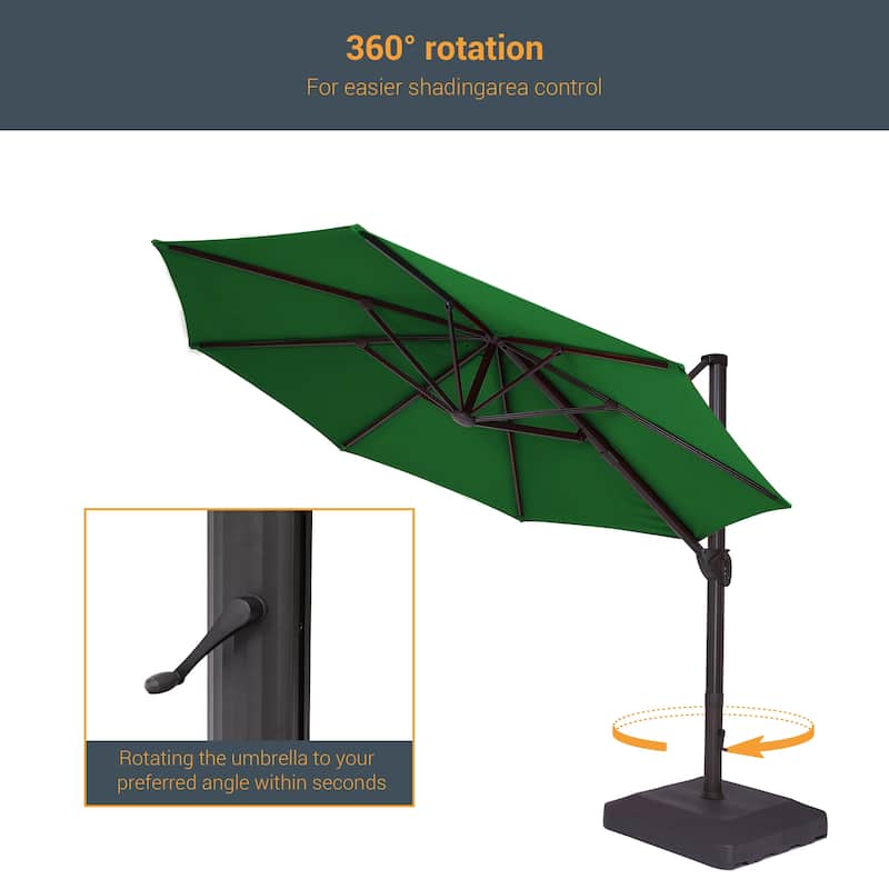 LIVOOSUN Outdoor Cantilever Offset Patio 11Ft Aluminum Umbrella w/Base