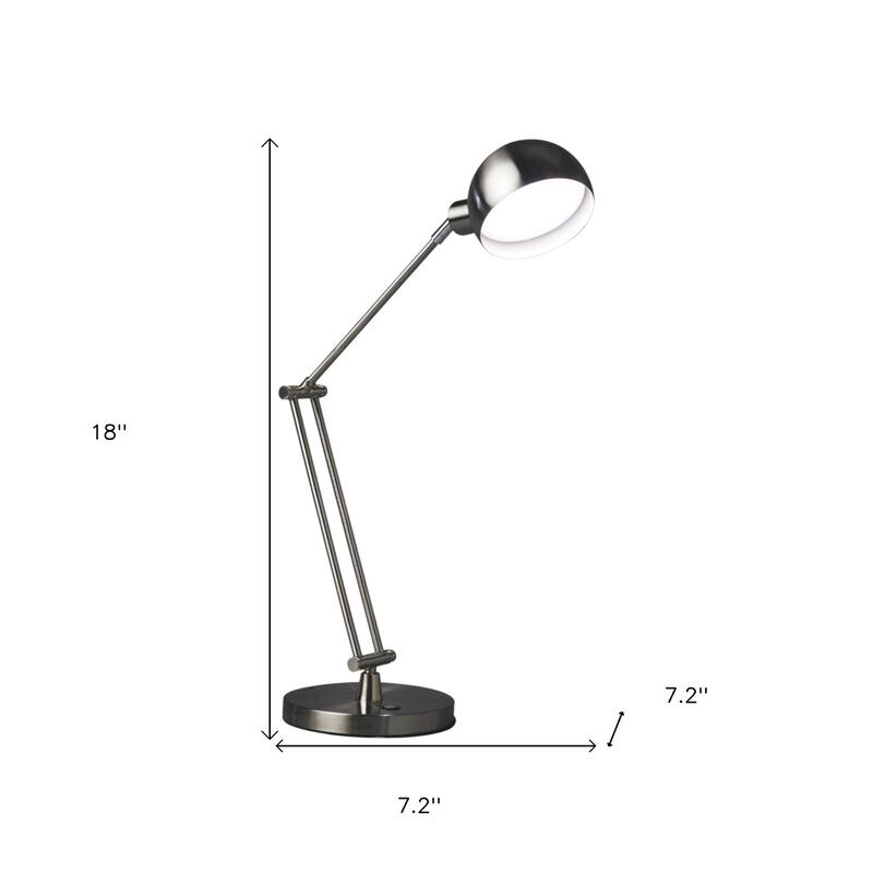 HomeRoots 18" Nickel Metal Adjustable Swing Arm LED Desk Lamp With USB