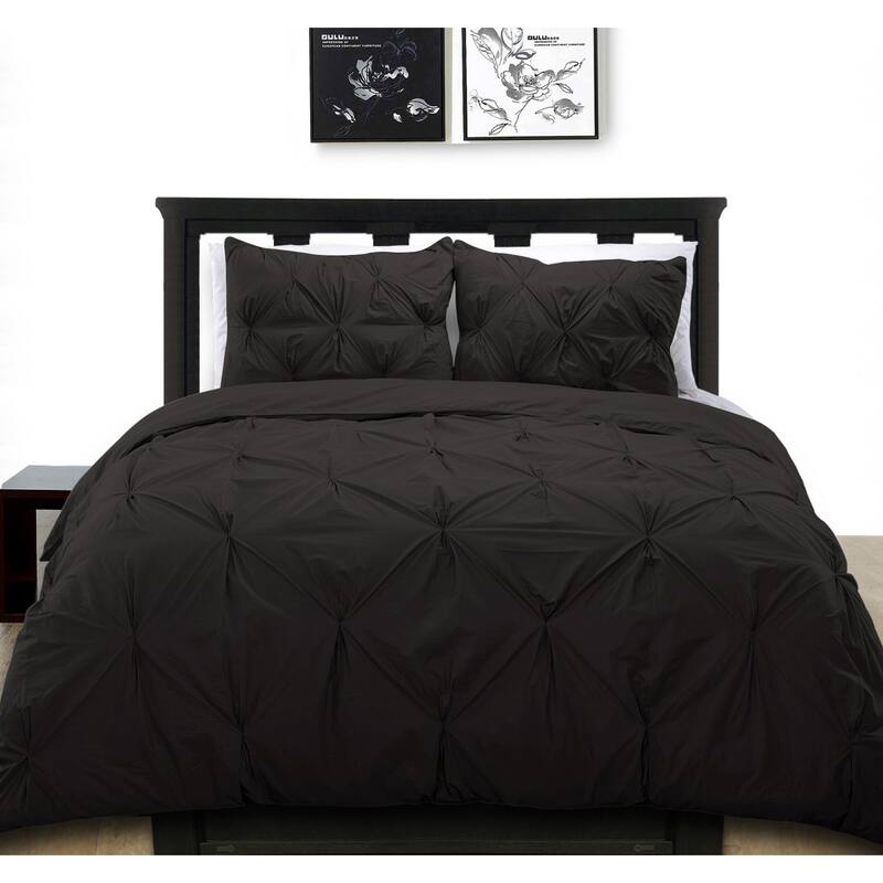 Cottonpure 100-percent Cotton Pintuck Duvet Cover Mini Set - Black - Twin