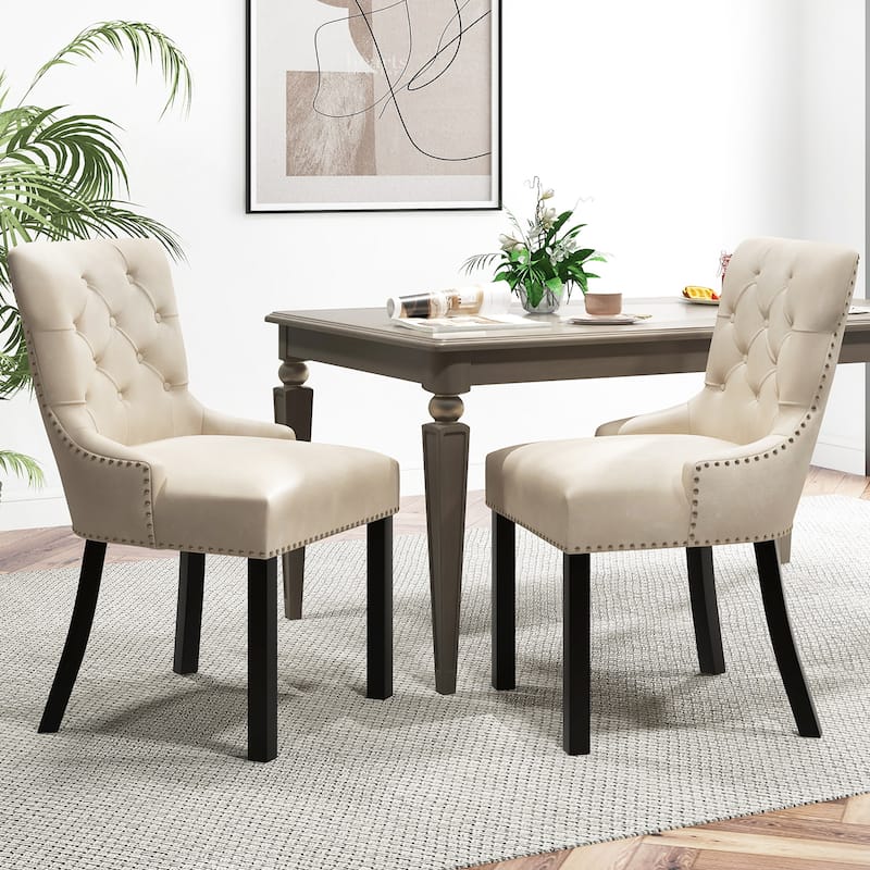 Gymax Upholstered Dining Chairs Set of 2 w/ Rubber Wood Legs Padded