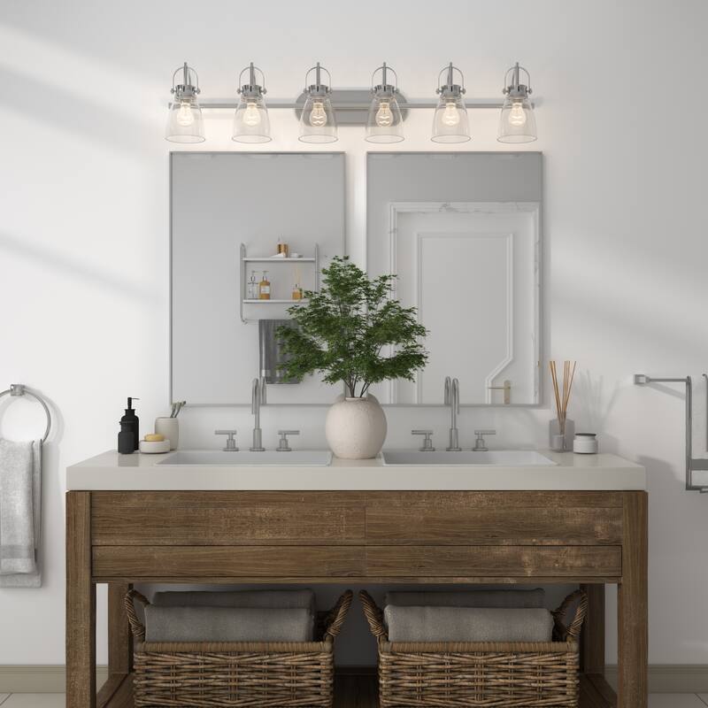 Acroma 6-light Modern Industrial Nickel Bathroom Vanity Lights