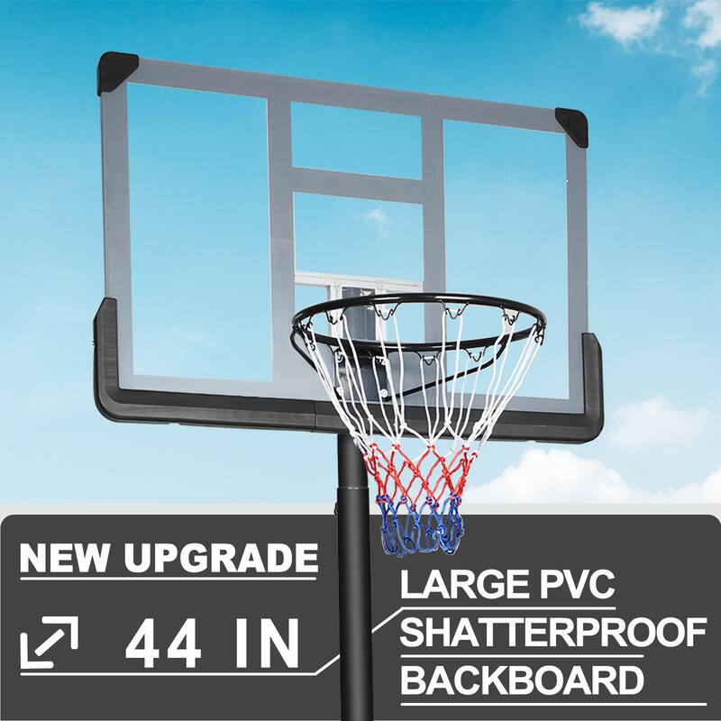 Portable Basketball Hoop Backboard System Stand Height Adjustable 6.6ft - 10ft with 44 Inch Backboard and Wheels