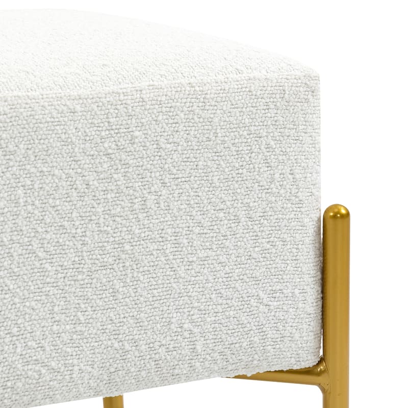 Aysha White Boucle Ottoman with Gold Accent Legs