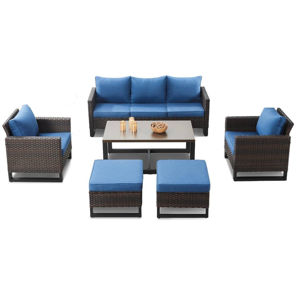 6 Piece Outdoor Sofa with Chair with Ottoman Set