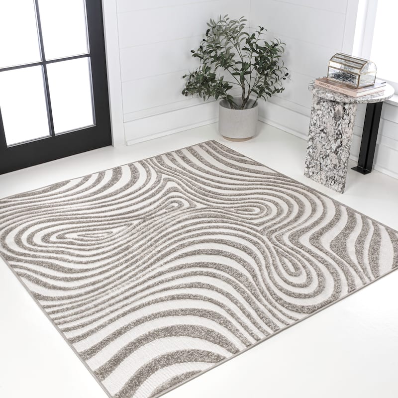 JONATHAN Y Nordby Abstract Groovy Striped Area Rug - 5' Square - Gray/Ivory