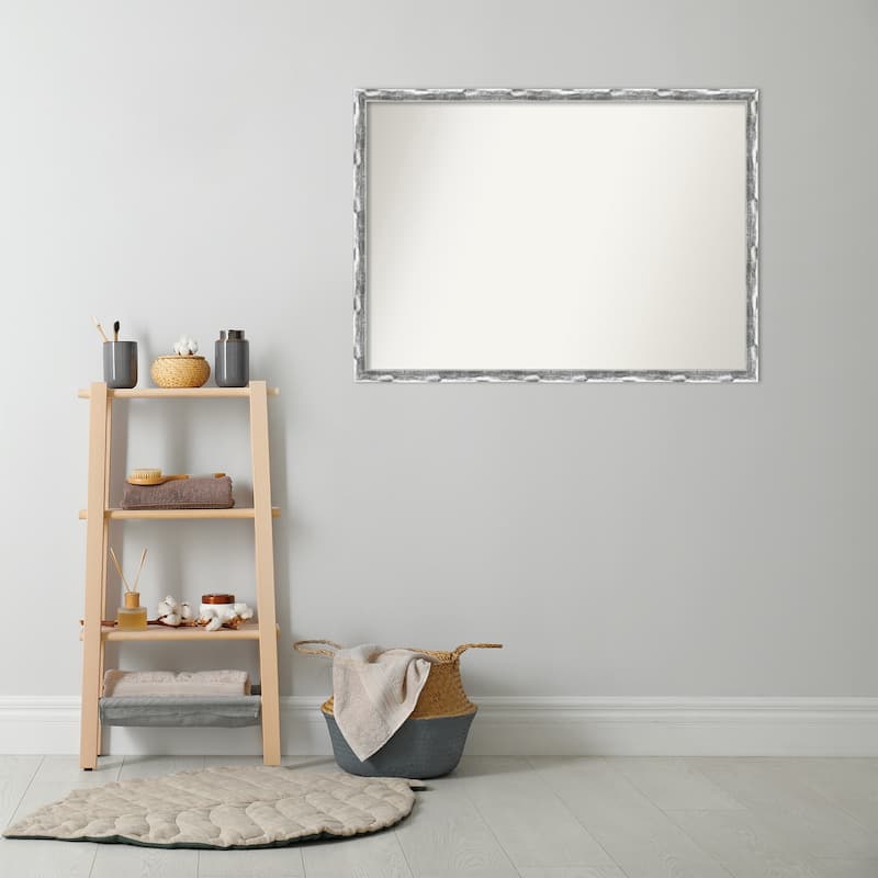 Non-Beveled Bathroom Wall Mirror - Scratched Wave Chrome Frame