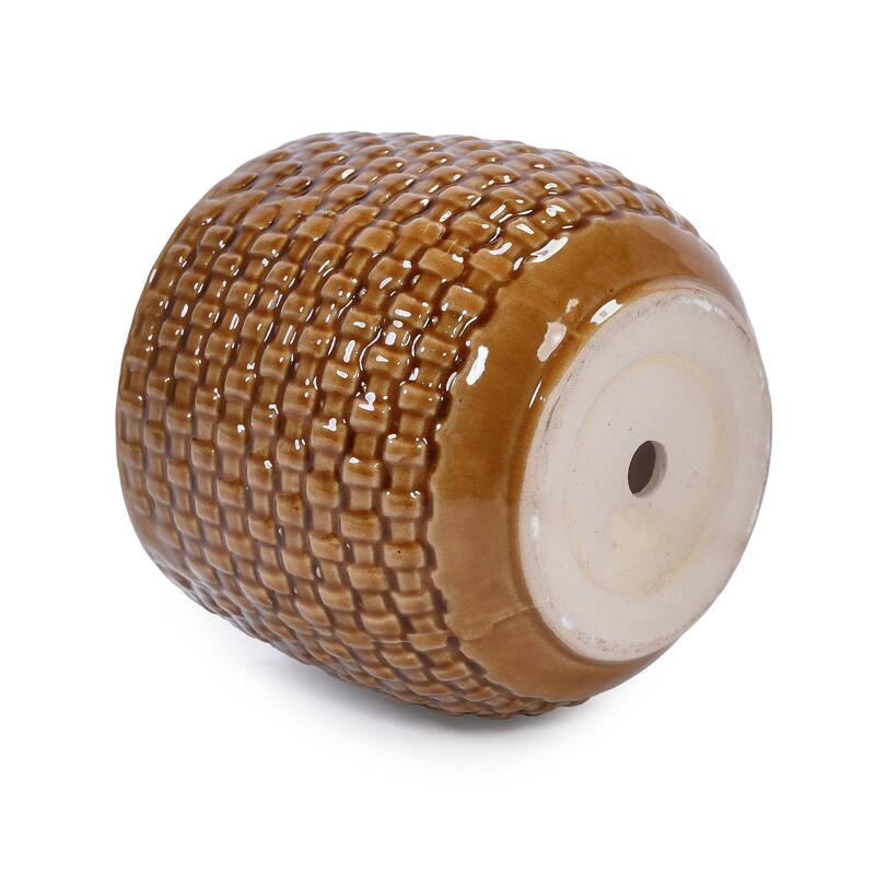 Set of 3 Ceramic Planters Geometric Texture for Orchids and Succulents