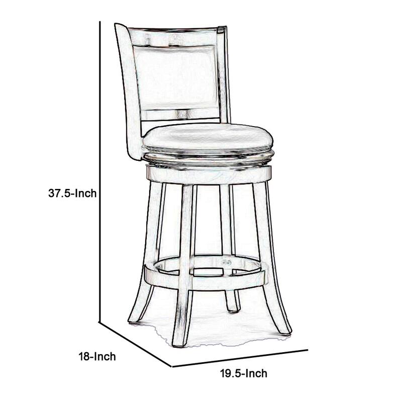 Round Wooden Swivel Counter Stool with Padded Seat and Back, Dark Brown - 19.5 H x 37.5 W x 18 L Inches