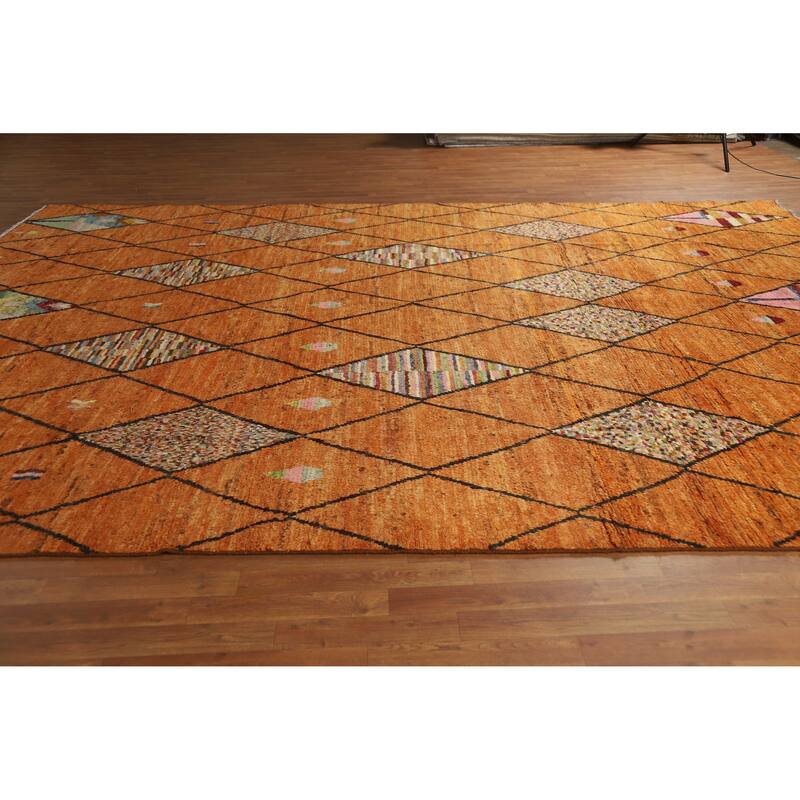 All-Over Trellis Moroccan Oriental Large Rug Handmade Wool Carpet - 10'1" x 14'1"