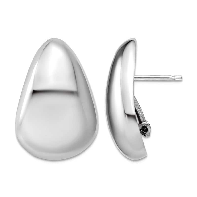Curata 925 Sterling Silver Italian Wide Teardrop Button Omega Back Earrings - 25x17mm