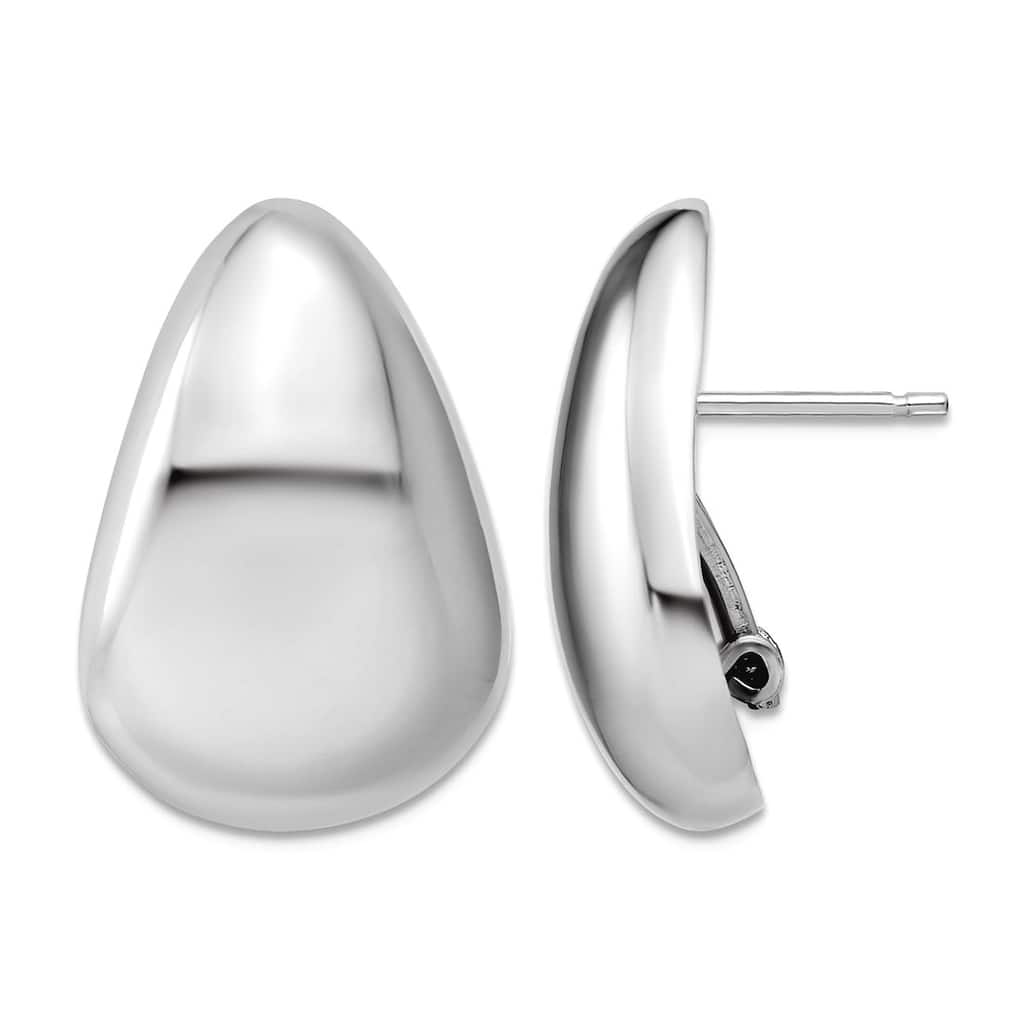 Curata 925 Sterling Silver Italian Wide Teardrop Button Omega Back Earrings - 25x17mm
