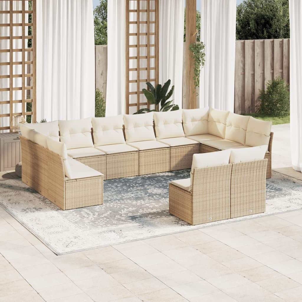vidaXL Garden Sofa Set Beige Poly Rattan Large Modular Garden Sofa Set - 24.4 x 24.4 x 27.2