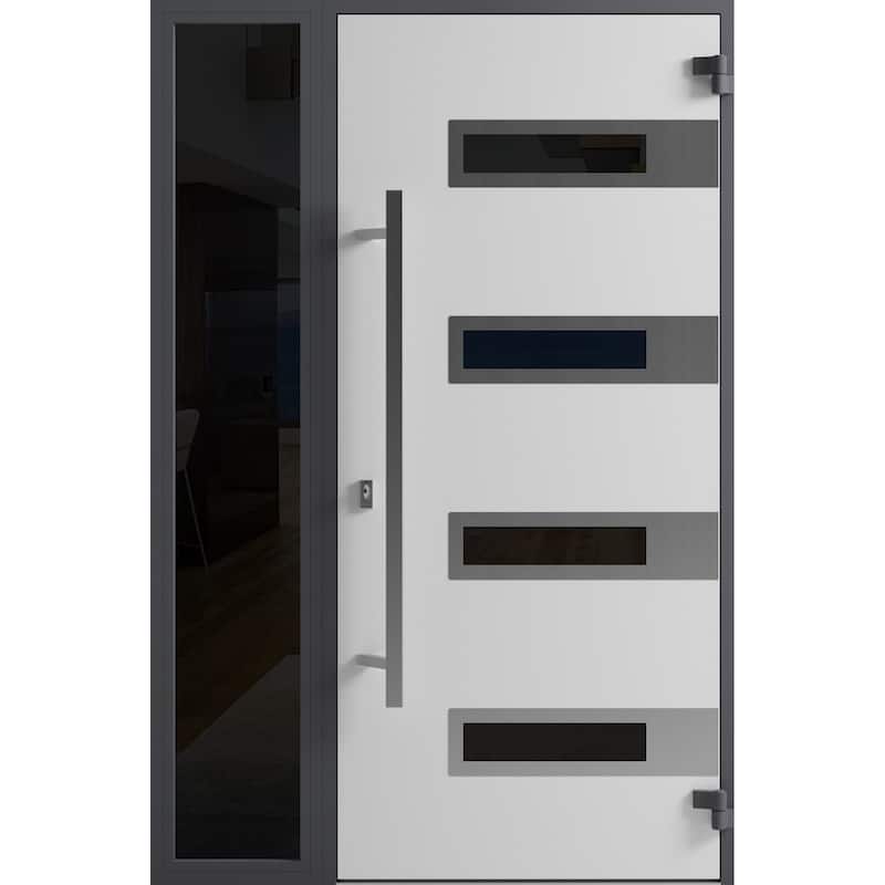 Front Exterior Prehung Steel Door Ronex 0131 Black Enamel Stainless Inserts Entry Metal Painted W36xH80 Left hand Inswing