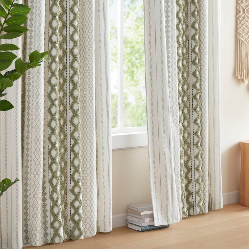 INK+IVY Imani Cotton Printed Single Curtain Panel with Chenille Stripe and Lining