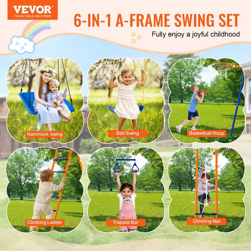 Swing Sets for Backyard 6 in 1 Swing Set 440lbs Capacity Metal Swingset