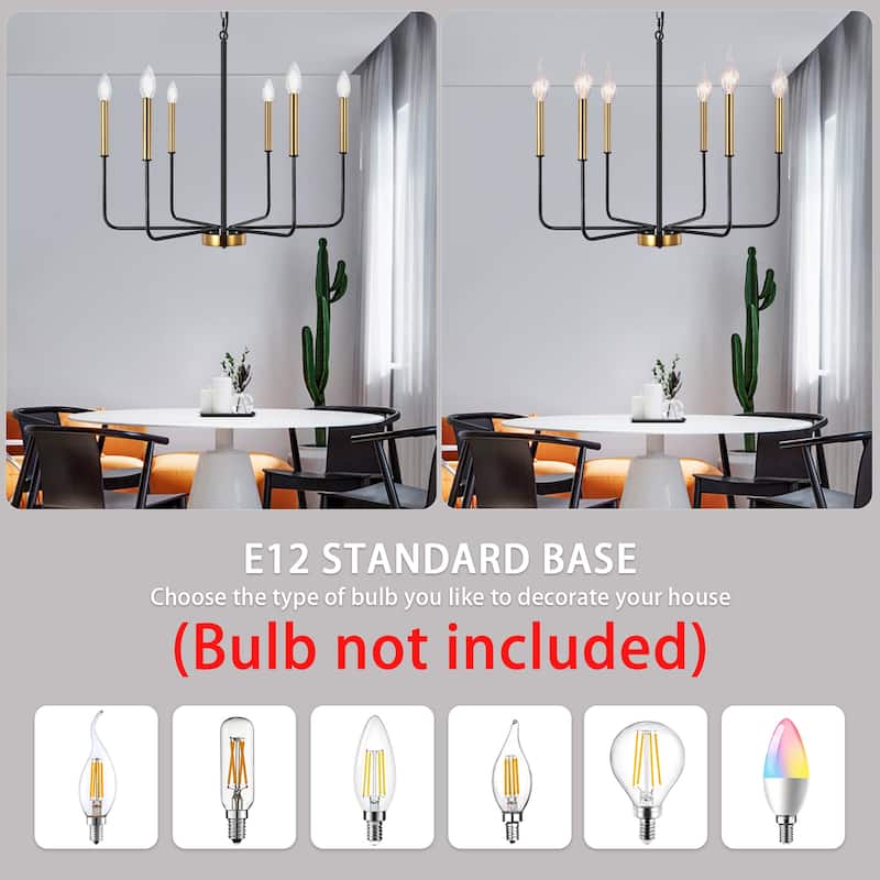 6-Light W26.18" x H66.92" Candle Chandelier for Living Room Kitchen Island