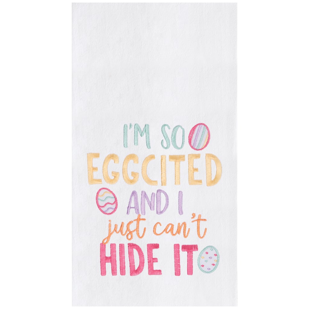 "I'm So Eggcited" Easter Spring Embroidered Cotton Flour Sack Kitchen Dishtowel