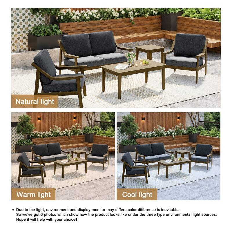 5-Piece Outdoor Sectional Wood Conversation Set with Table