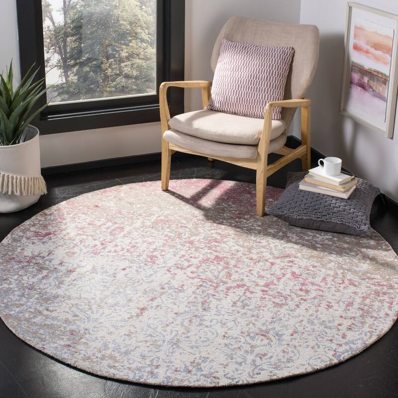 SAFAVIEH Hand-knotted Expression Dagrund Vintage Abstract Viscose Rug - 6' Round - Ivory/Blue