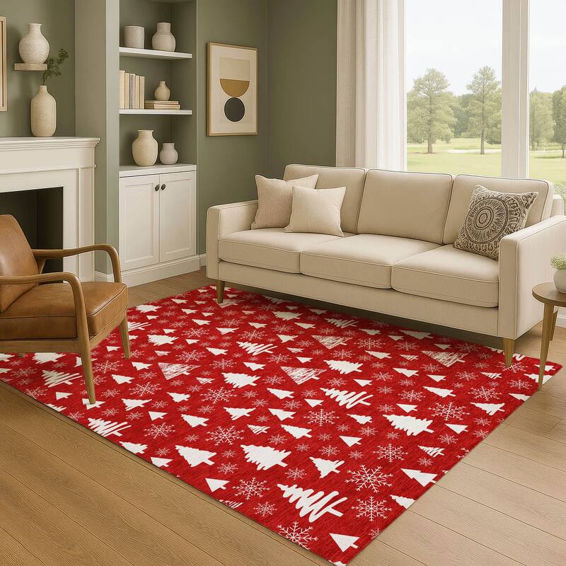 Premium Washable Super Soft Christmas Tree Mayfield Rug - Red - 8' x 10'