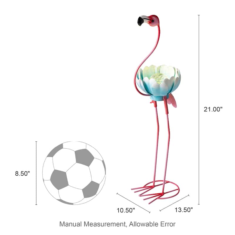  Glitzhome 26.25"H Standing Flamingo Solar Lighting Metal Statue for Outside Patio Lawn Balcony Backyard Decorations