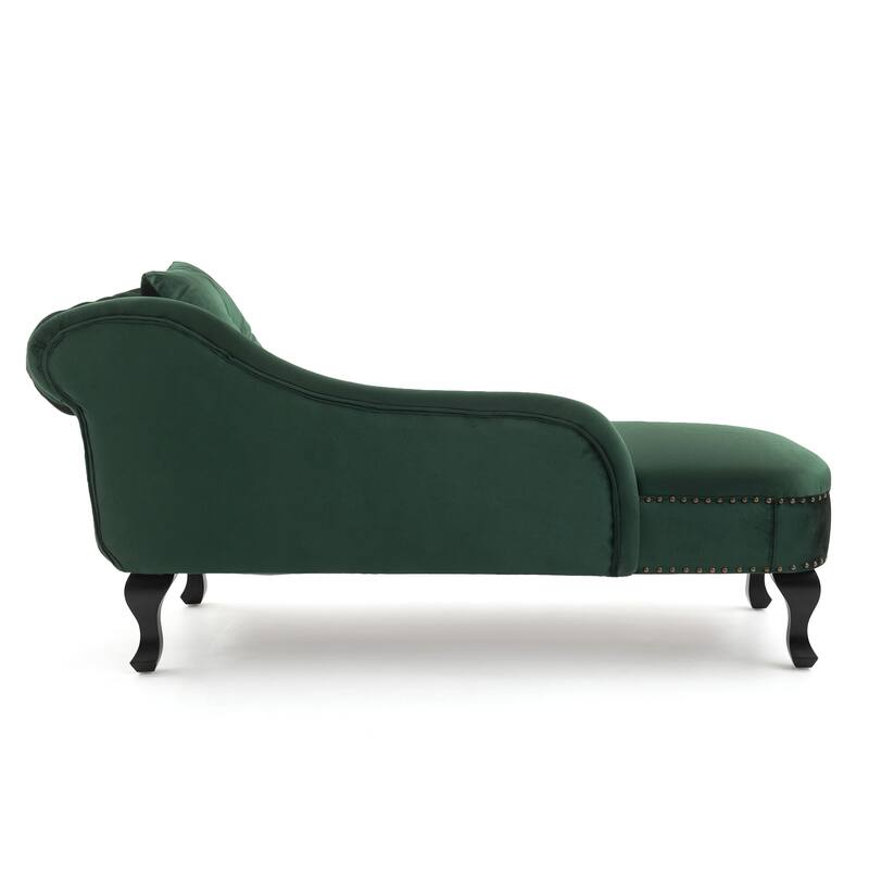 Christopher Knight Home - Bressi Modern Velvet Upholstered Chaise Lounge with Tufted Backrest, Nailhead Trim & Pillow