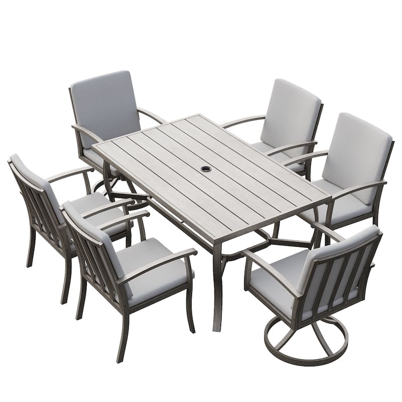 EGEIROS LIFE AluLux 7-Piece Aluminum Patio Dining Set with 2 Swivel Dining Chairs, 4 Dining Chairs and Washable Cushions - Grey