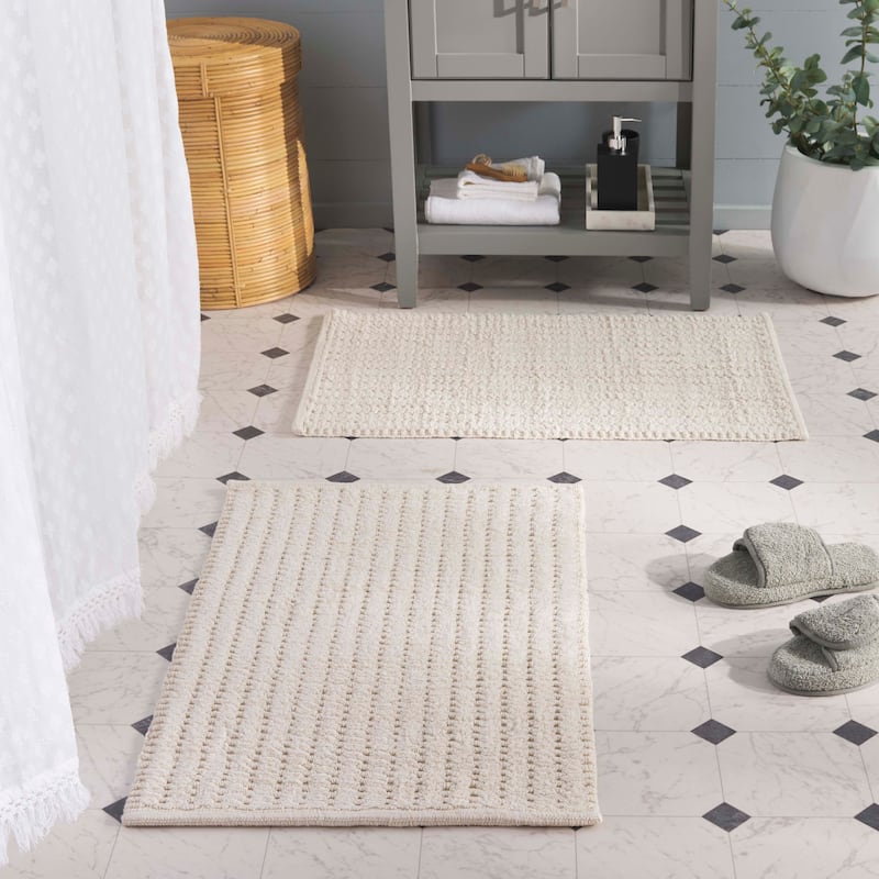 SAFAVIEH Home Oliva Textured Hatched 32"L x 20"W Bathmat Set of 2 - Ivory