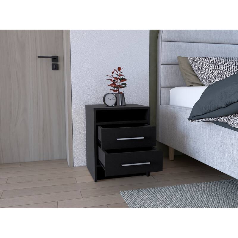24-Inch Two-Drawer Nightstand with Open Shelf, Modern Design, Easy Assembly