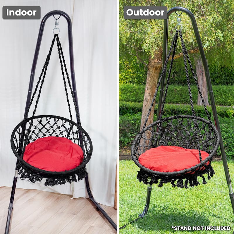 Bahia Macrame Hammock Chair Bedroom Rope Swing Indoor Outdoor Hand Woven Accent Chair - 42 x 32 in