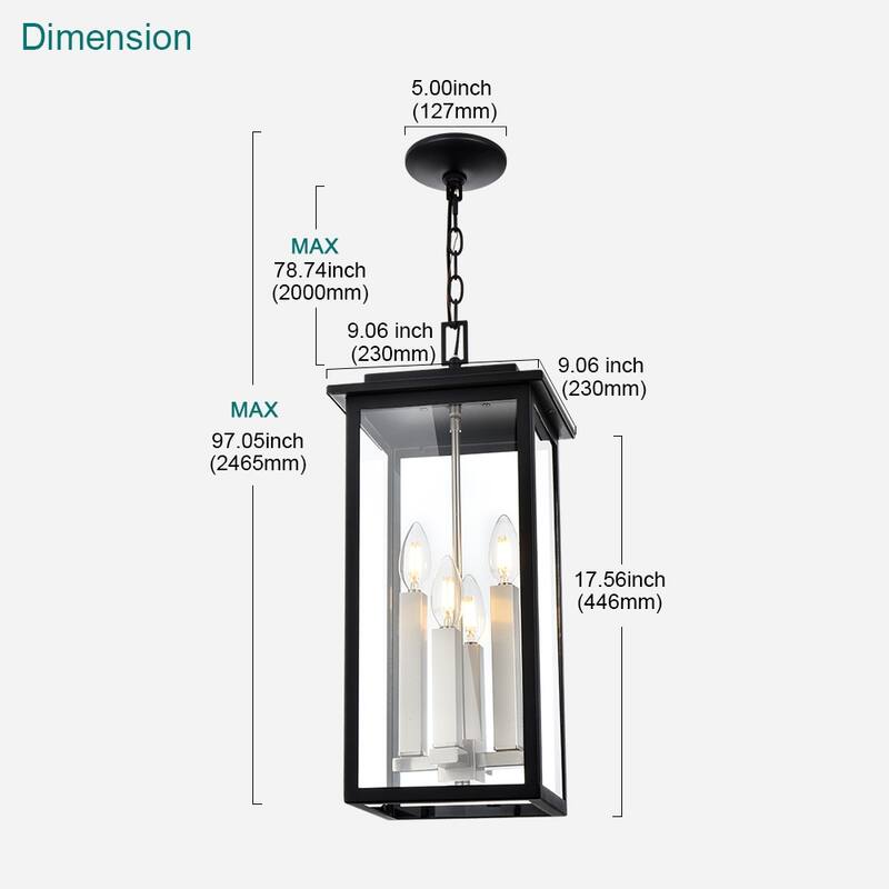 Farmhouse Outdoor Pendant Light Fixutre with Clear Glass - 4-light