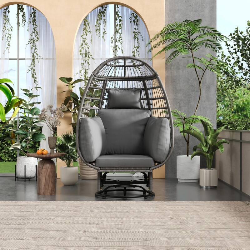 Swivel Rattan Egg Patio Chair with Cushions and Rocking Function