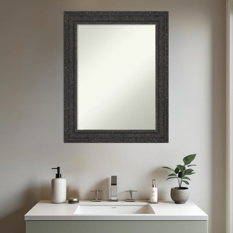 Attic Aged Non-Beveled Wood Framed Bathroom Vanity Wall Mirror