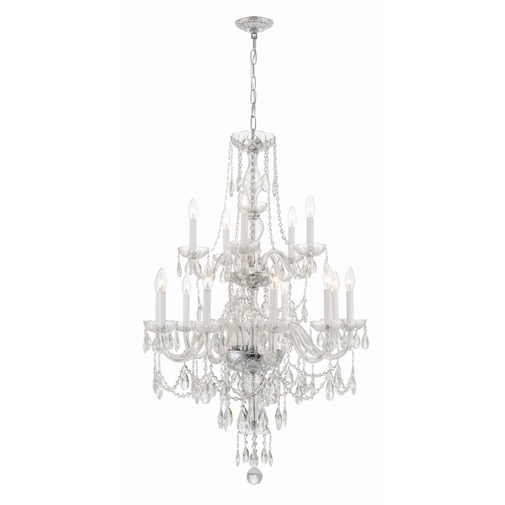 Traditional Crystal 15 Light Polished Chrome Chandelier - 32"W x 43.75"H