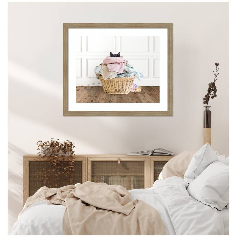 Kate and Laurel Framed Art Cat in a Basket Traditional Laundry by Amy Peterson
