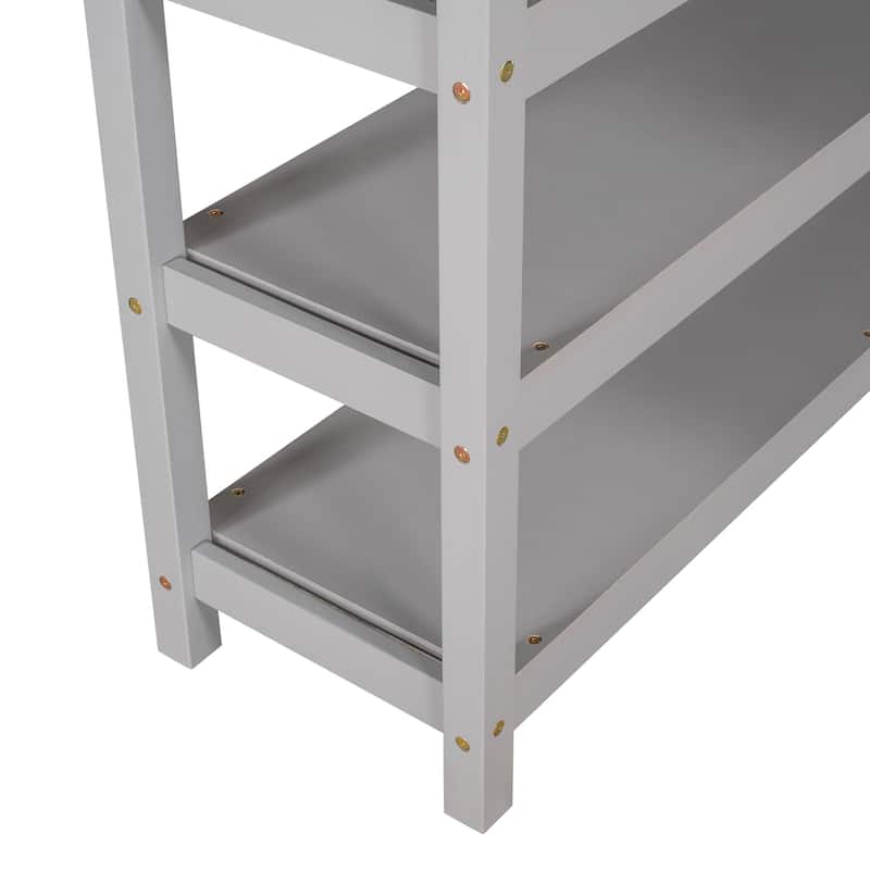 Loft Bed with Storage Shelves and Under-Bed Desk