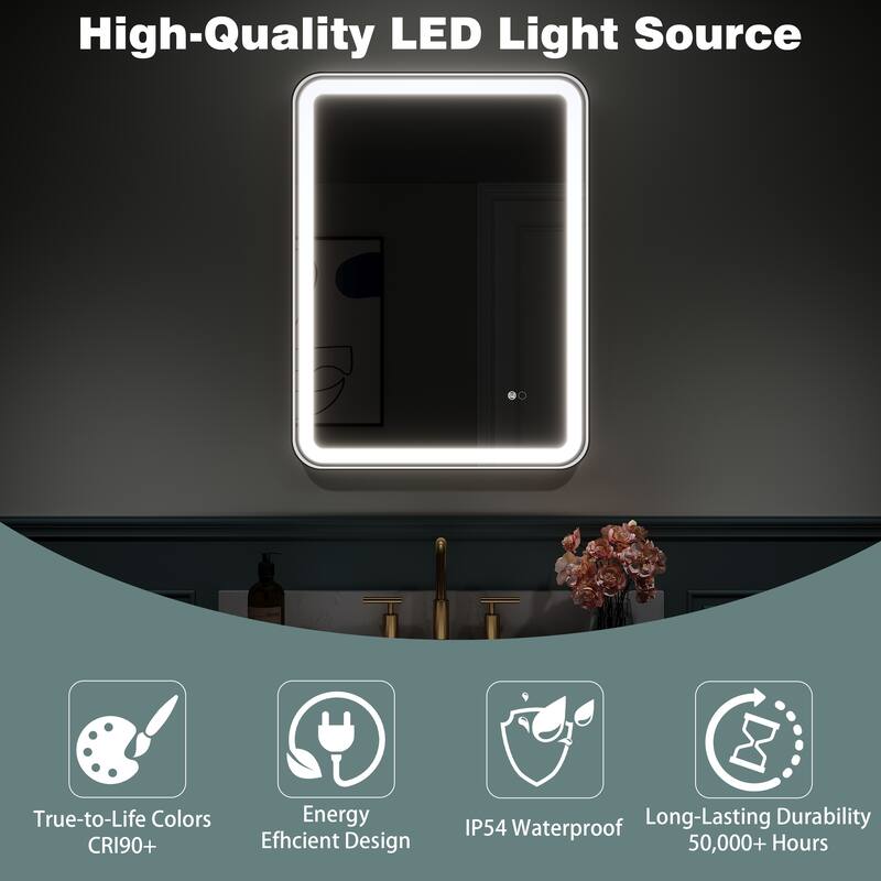Wall Mounted Bathroom Framed LED Mirror With Anti- Fog,Memory Function And Dimmable Light Touch Sensor