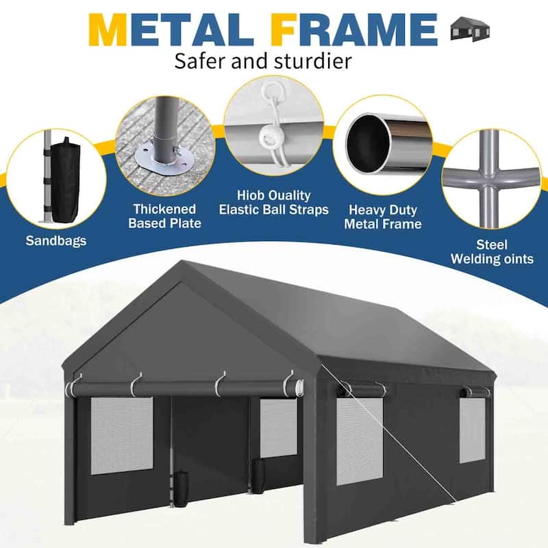 Futzca 12x20 ft Carport Canopy, Waterproof Outdoor Shelter with Sandbags