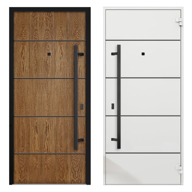 Exterior Prehung Steel Entry Door 0131 Black Enamel 2 Sidelites Top Window Stainless Steel Inserts W16+36+16xH80+16