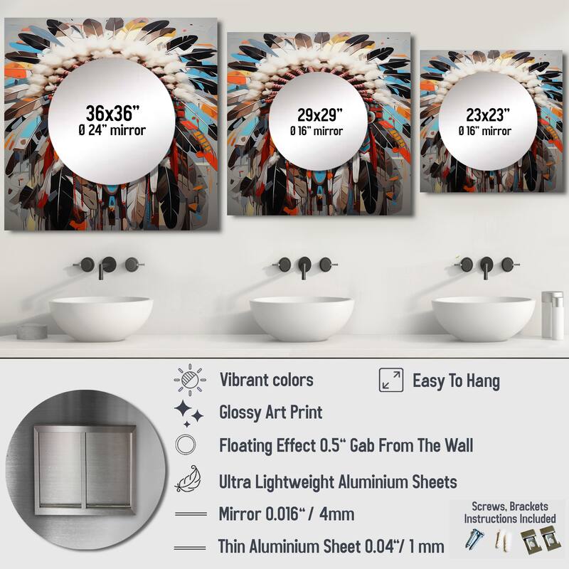 Designart "Native American Warrior Portrait" Native American Art Wall Mirror - People Square Wall Mirror For Living Room