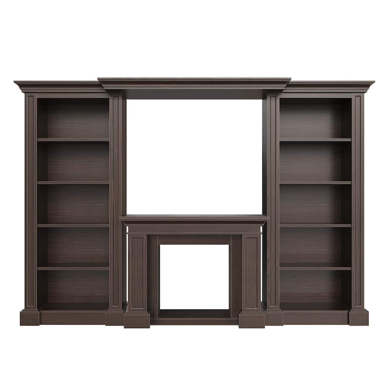 Electric Fireplace Mantel with Bookshelves, 115.5" Entertainment Center with Built-in Shelving