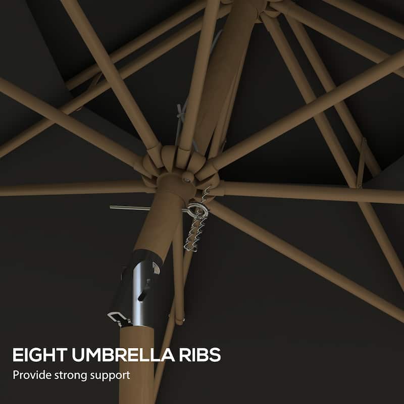 9' Umbrella with Push Button Tilt and Crank,Double Top Ruffled,8 Ribs