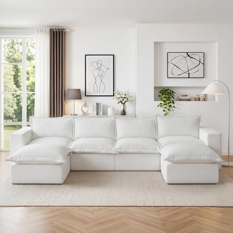 147.9'' W U-Shaped Modular Sectional Sofa Comfy Cloud Couch Chenille Sofa