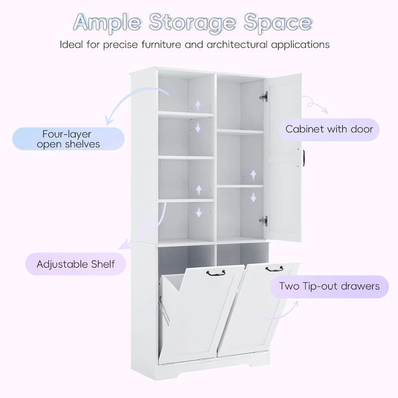 Bathroom Storage Cabinet with Doors and Drawers, Tilt-Out Laundry Hamper