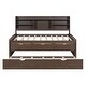 preview thumbnail 40 of 43, Light Grey Full Size Wooden Captain Bed with Bookshelves, Drawers, and Trundle