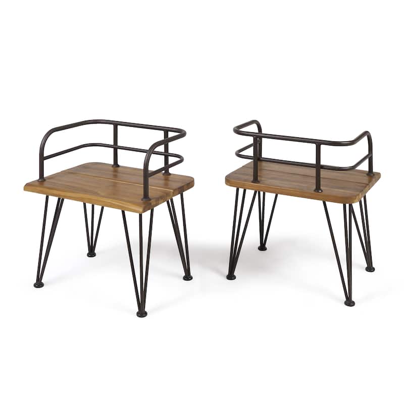Roomfitters Outdoor Acacia Wood Chairs with Metal Backrest and Hairpin Legs, Set of 2, Teak