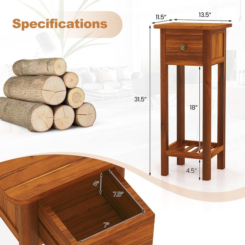 Gymax Solid Wood Side Table Home Rectangular Sofa Side Table w/ Acacia - See Details