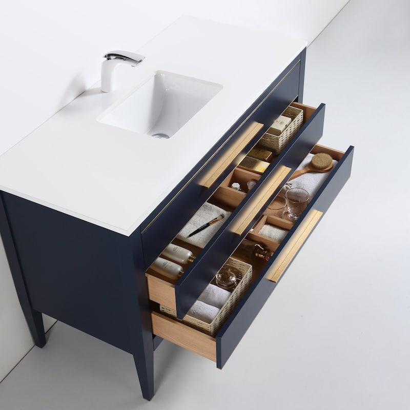 Ayer 48" Single Bathroom Vanity Set - 21D x 48W x 33H - Brass Finish - Blue - Brass Trim