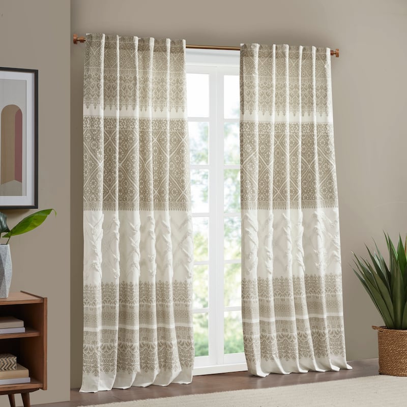 INK+IVY Mila Cotton Printed Window Panel with Chenille detail and Lining 50"W x 84"L
