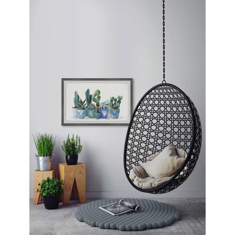 Potted Cactus Bunch II Framed Wall Art, Elegant Home Touch - Sophisticated Artwork for Refined Décor
